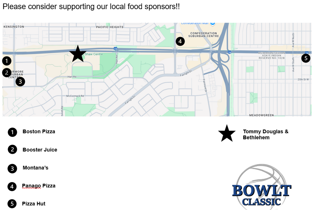 Map of Bowlt 2024 Food Sponsor locations