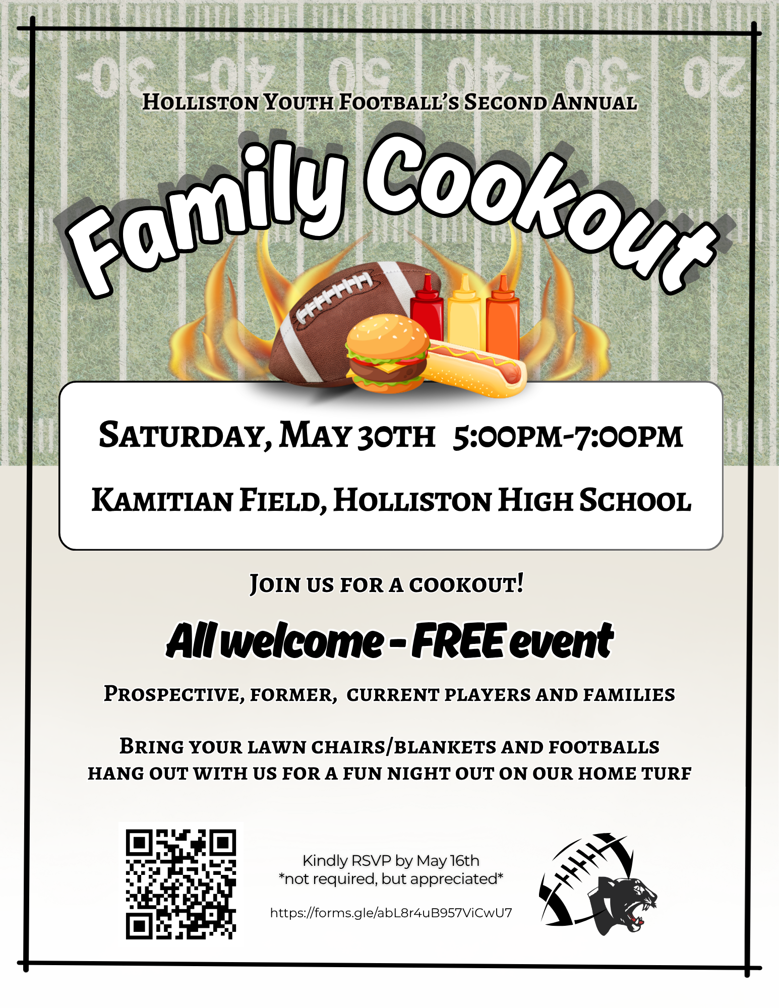 Holliston Youth Football Family Cookout flyer