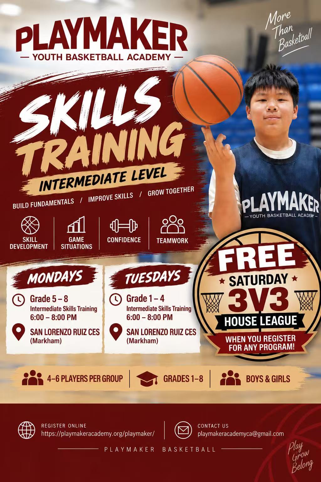 Playmaker Basketball Skills & Conditioning Training (Small Group-All Levels)