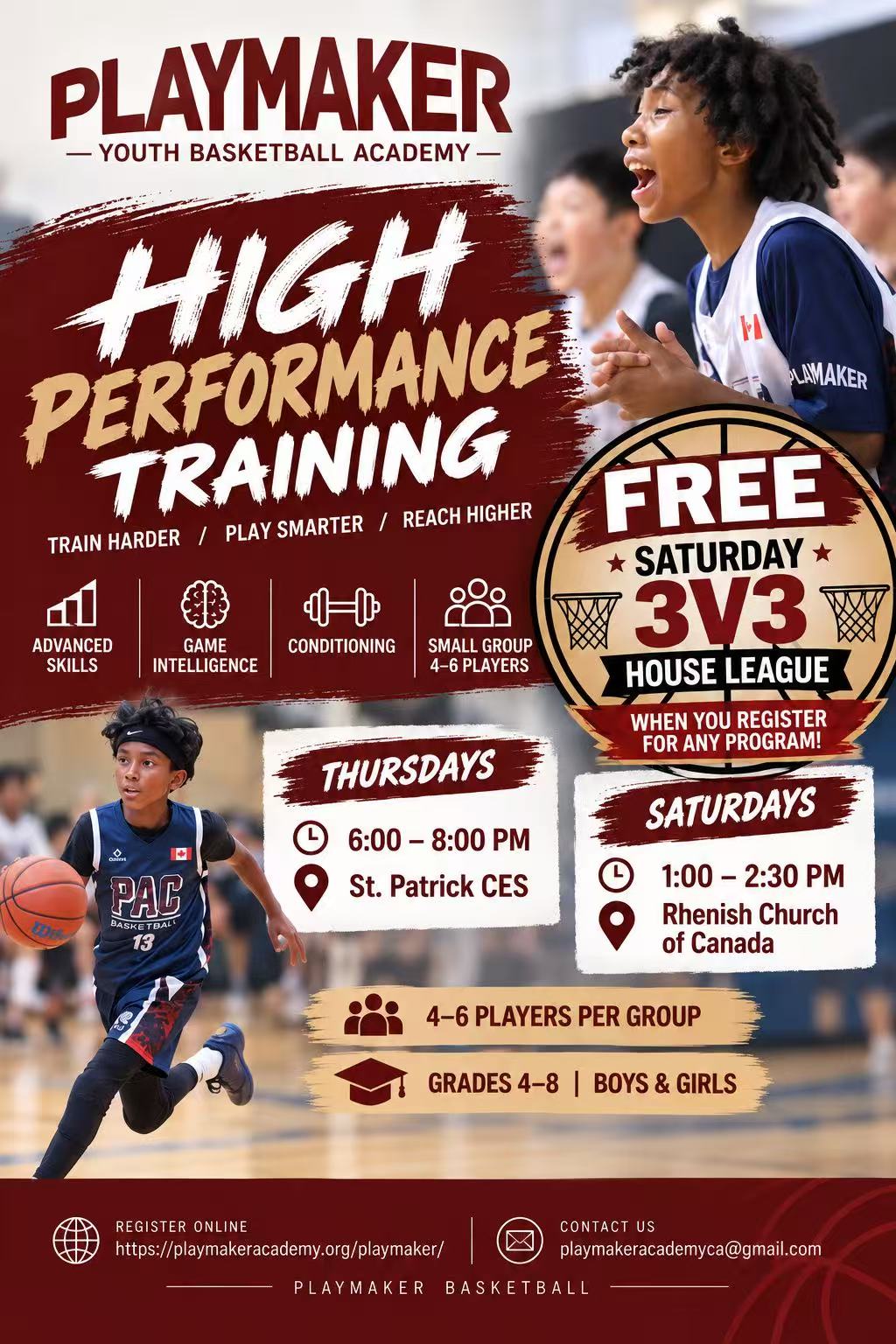 🔴 High Performance Training Grades 4–8 | Thursdays & Saturdays One of our most popular training programs. Small groups of just 4–6 players, with focused training on advanced skills, game intelligence and conditioning.