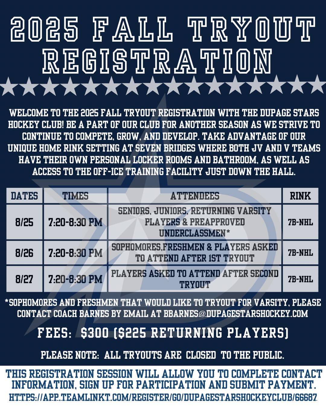 2025 Fall Tryout Registration Dates