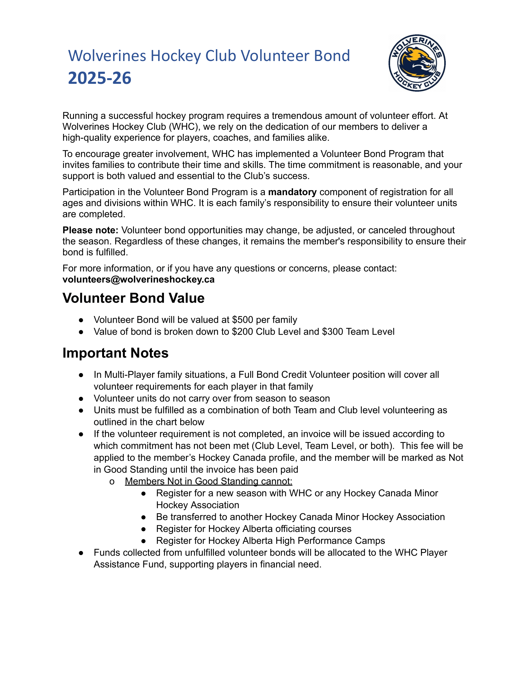Volunteer Bond Info Page 1