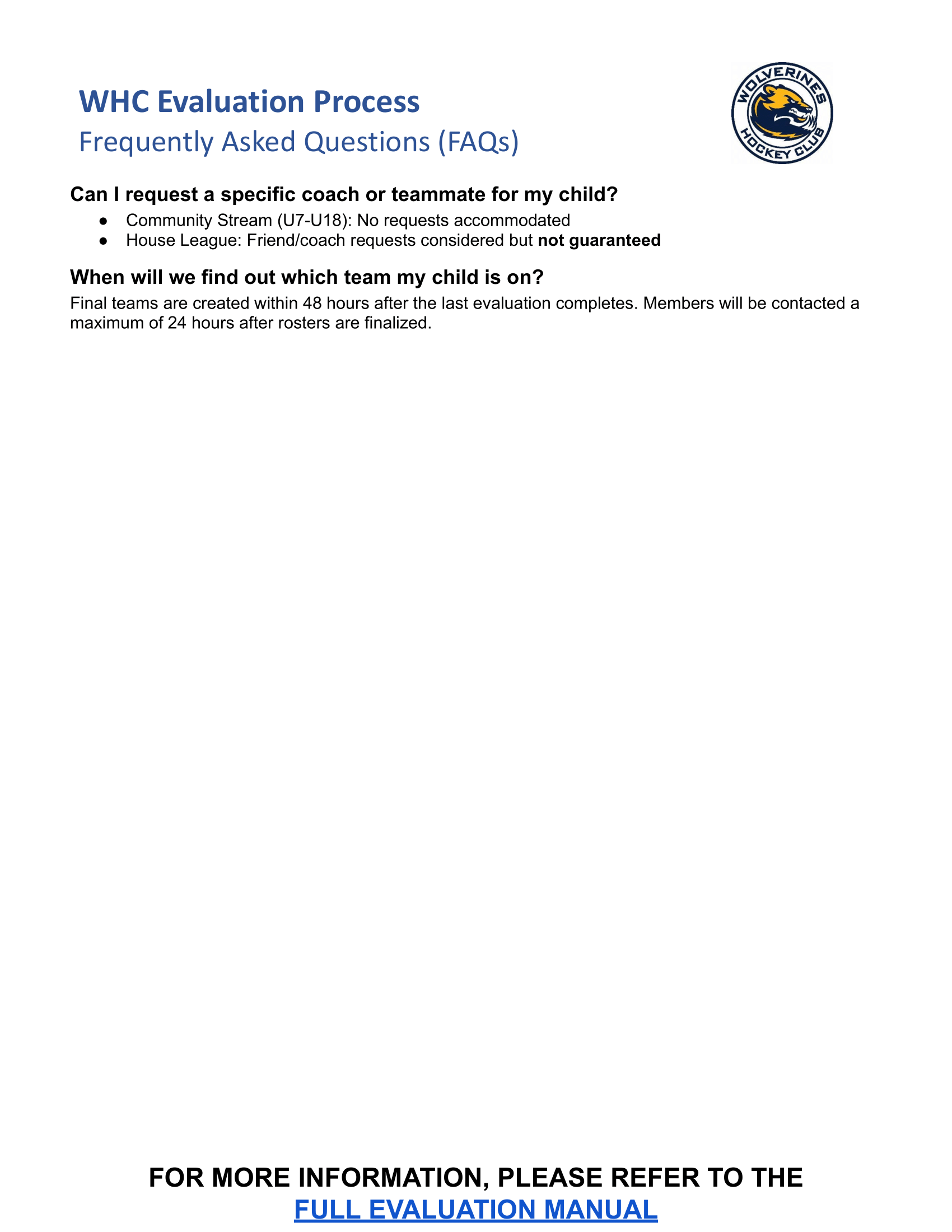 WHC Evaluation FAQ