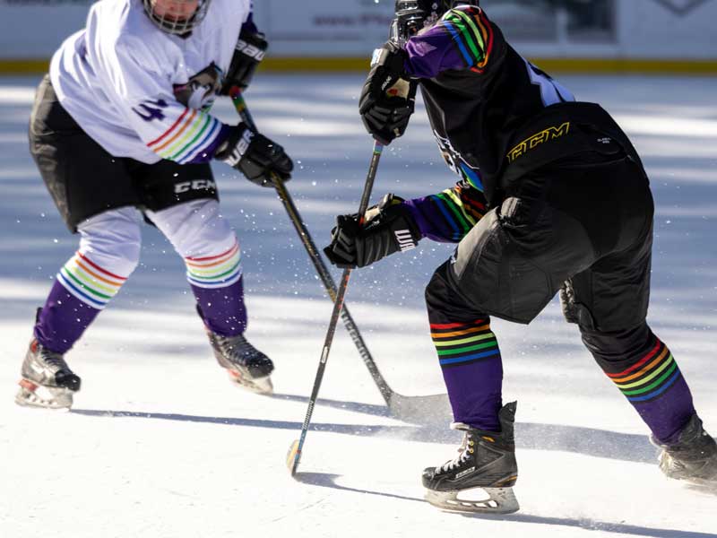 Social hockey players having a laugh