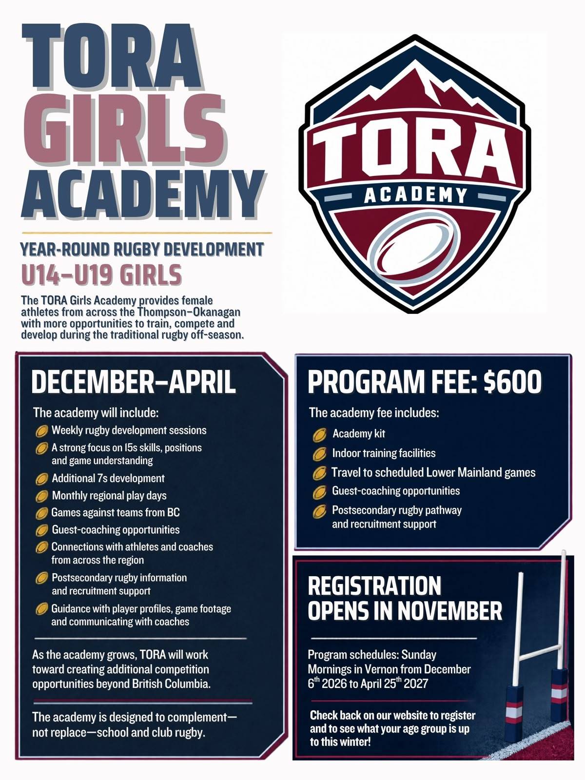 TORA Girls Academy 2026–2027 promotional poster